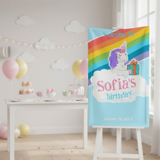 Cute Unicorn Rainbow Birthday Welcome Banner