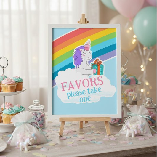 Cute Unicorn Rainbow Favors Birthday Poster