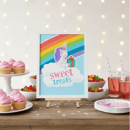 Cute Unicorn Rainbow Sweet Treats Birthday Poster