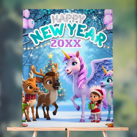 Cute Unicorn & Reindeer New Year Party for Kids Acrylschild (Neutral)