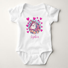 Cute Unicorn, rosa Herzen und Blumen, eigener Name Baby Strampler