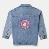 Cute Unicorn, rosa Herzen und Blumen, eigener Name Jeansjacke (Rückseite)