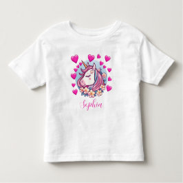Cute Unicorn, rosa Herzen und Blumen, eigener Name Kleinkind T-shirt