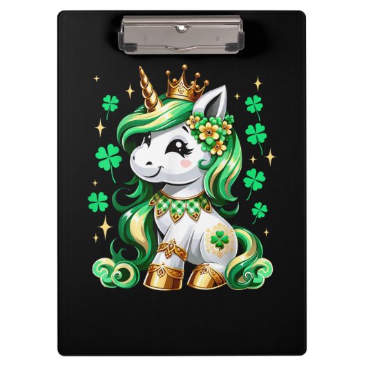 Cute Unicorn Shamrock St Patricks Day  Klemmbrett (Vorderseite)