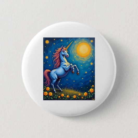 Cute Unicorn Starry Night (4) Button (Vorderseite)