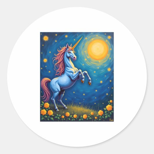 Cute Unicorn Starry Night (4) Runder Aufkleber (Vorderseite)