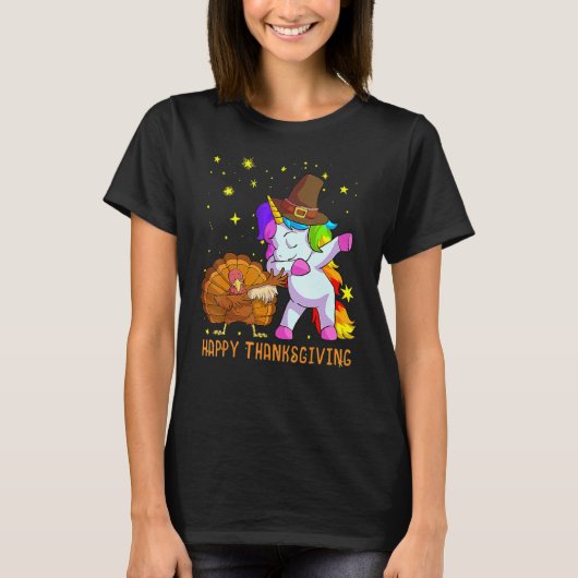 Cute Unicorn Thanksgiving For Girls Pilgrim Hat T T-Shirt (Vorderseite)