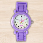 Cute Unicorn with Magic Rainbow, Girl Armbanduhr<br><div class="desc">Este lindo diseño tiene un lindo fondo con unicornio y fondo multicolor del arcoiris con el nombre de tu hija, este diseño es ideal para Niñas que esten aprendiendo a usar el reloj por primera vez y a su vez es un regalo hermoso para Niñas. No dude y Adquiera este...</div>