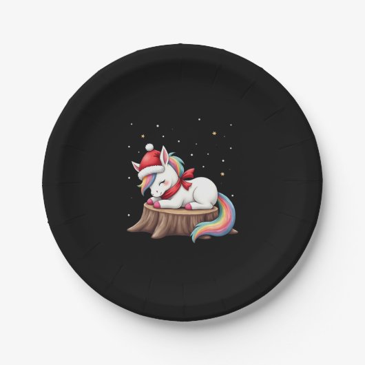 Cute Unicorn with Scarf Christmas Xmas Holiday T-S Pappteller (Vorderseite)