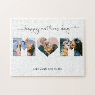 Cute Unique 3 Photo Heart Mom Happy Mother's Day Puzzle