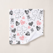 Cute Valentine Bath Towel Pink Black Love Text Badhandtuch Set (Waschlappen)