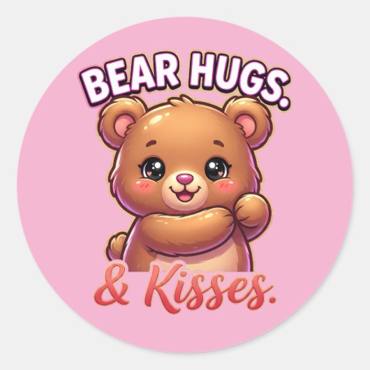 Cute Valentine Bear – Bear Hugs & Kisses Runder Aufkleber (Vorderseite)