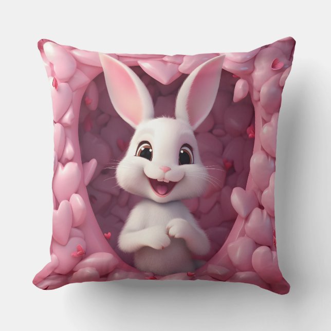 Cute Valentine Bunny Throw Pillow Kissen (Vorderseite)