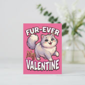 Cute Valentine Cat – Fur-Ever My Valentine Postkarte (Stehend Vorderseite)