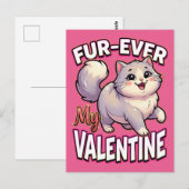 Cute Valentine Cat – Fur-Ever My Valentine Postkarte (Vorne/Hinten)