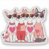 Cute Valentine Cat Gang – Heart & Sunglasses Stick Aufkleber (Vorderseite)