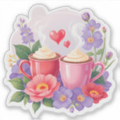 Cute Valentine Cocoa Mugs with Flowers & Hearts Aufkleber (Vorderseite)