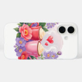 Cute Valentine Cocoa Mugs with Flowers & Hearts Case-Mate iPhone Hülle (Rückseite (Horizontal))