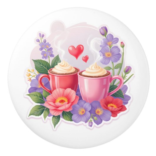 Cute Valentine Cocoa Mugs with Flowers & Hearts Keramikknauf (Vorderseite)