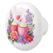 Cute Valentine Cocoa Mugs with Flowers & Hearts Keramikknauf (Rechts)