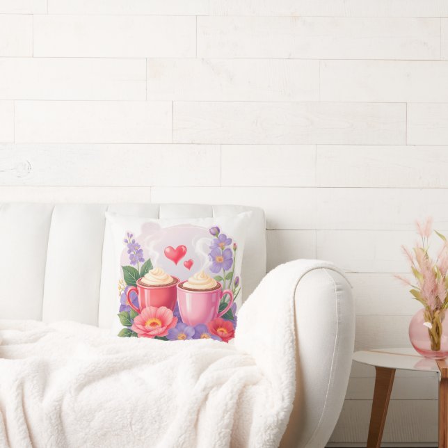 Cute Valentine Cocoa Mugs with Flowers & Hearts Kissen (Liege)