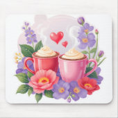 Cute Valentine Cocoa Mugs with Flowers & Hearts Mousepad (Vorne)