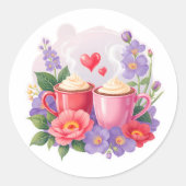 Cute Valentine Cocoa Mugs with Flowers & Hearts Runder Aufkleber (Vorderseite)