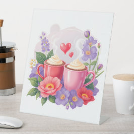 Cute Valentine Cocoa Mugs with Flowers & Hearts Sockelschild