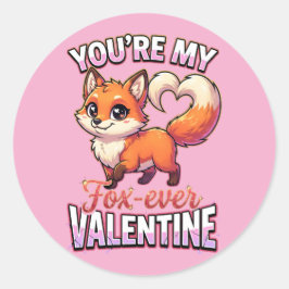 Cute Valentine Fox – You’re My Fox-Ever Valentine Runder Aufkleber