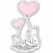 Cute Valentine Foxes Pink Heart Balloons Design Aufkleber (Vorderseite)
