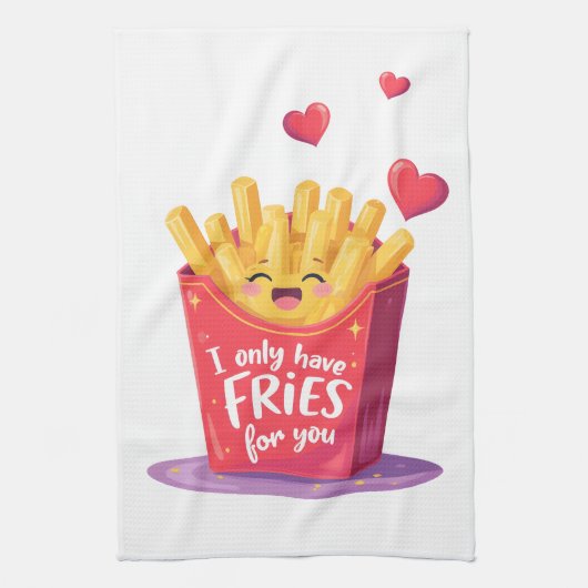 Cute Valentine French Fries Pun Geschirrtuch (Vertikal)