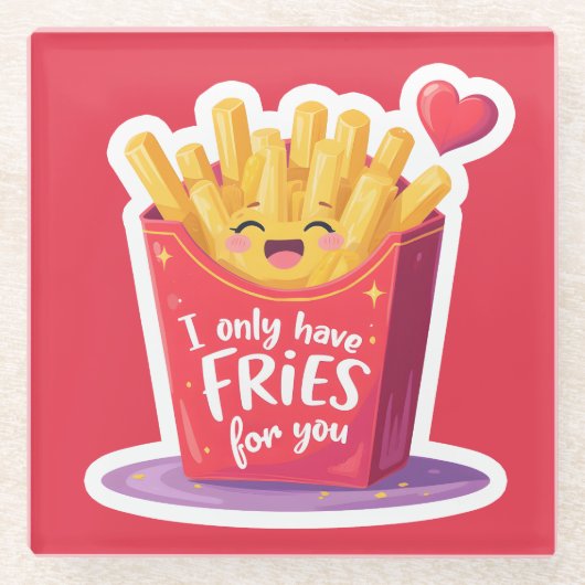 Cute Valentine French Fries Pun Glasuntersetzer (Vorderseite)