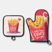 Cute Valentine French Fries Pun Ofenhandschuh & Topflappen-Set (Vorderseite)