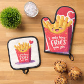 Cute Valentine French Fries Pun Ofenhandschuh & Topflappen-Set (Oben Unten)