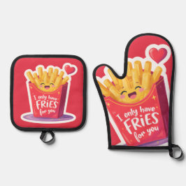 Cute Valentine French Fries Pun Ofenhandschuh & Topflappen-Set