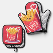 Cute Valentine French Fries Pun Ofenhandschuh & Topflappen-Set (Vorderseite/Rückseite)