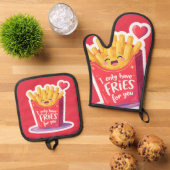 Cute Valentine French Fries Pun Ofenhandschuh & Topflappen-Set (Oben Unten)