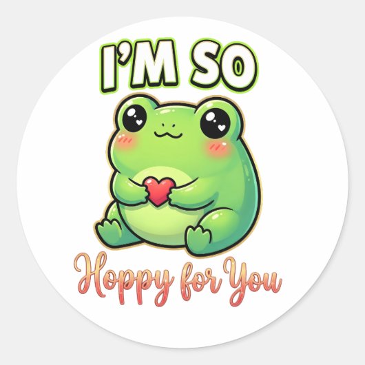 Cute Valentine Frog – I’m So Hoppy for You Runder Aufkleber (Vorderseite)