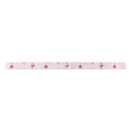 Cute Valentine Goose Hearts Pink Grid Pattern Satinband