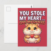 Cute Valentine Hamster–You Stole My Heart & Snacks Postkarte (Vorne/Hinten)
