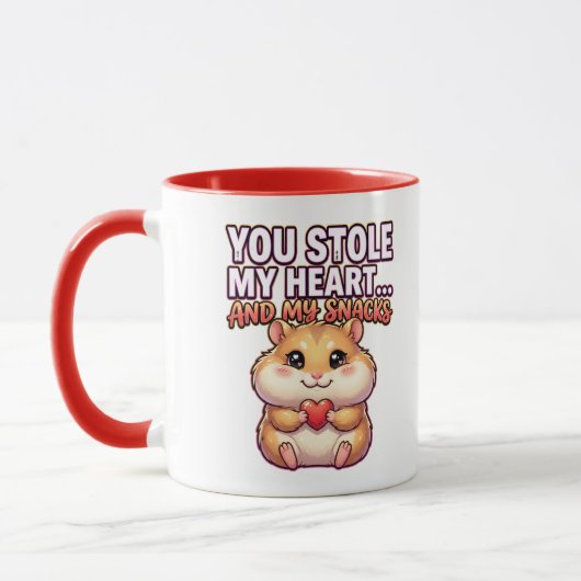 Cute Valentine Hamster–You Stole My Heart & Snacks Tasse (Links)