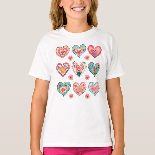 Cute Valentine Hearts Girl T-Shirt (Vorderseite)