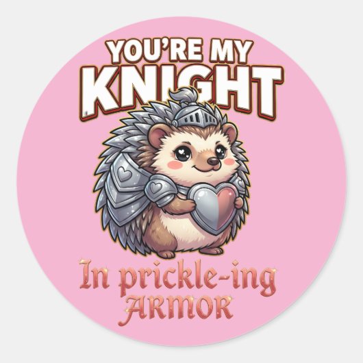 Cute Valentine Hedgehog – Knight in Prickly Armor Runder Aufkleber (Vorderseite)