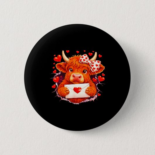 Cute Valentine Highland Cow With Heart Bow Western Button (Vorderseite)