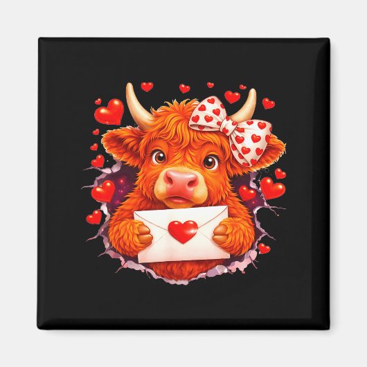 Cute Valentine Highland Cow With Heart Bow Western Magnet (Vorne)