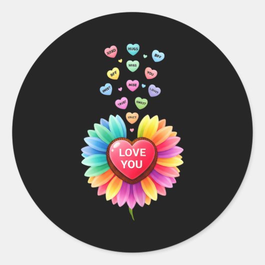 Cute Valentine Love Sunflower Hearts Candy For Gir Runder Aufkleber (Vorderseite)