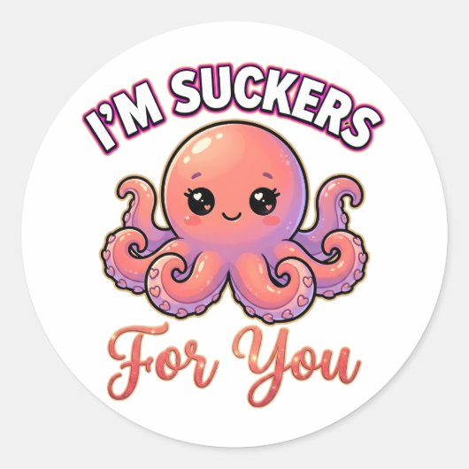 Cute Valentine Octopus – I’m Suckers for You Runder Aufkleber (Vorderseite)