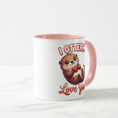 Cute Valentine Otter – I Otterly Love You Tasse (VorderseiteRechts)