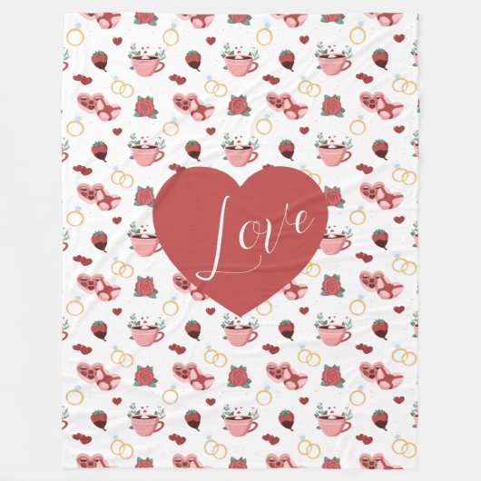 Cute Valentine`s Day Blanket With A Red Heart Fleecedecke (Vorderseite)