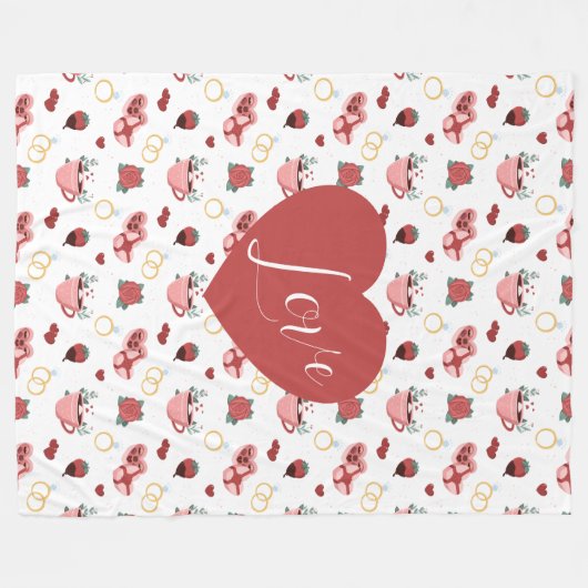 Cute Valentine`s Day Blanket With A Red Heart Fleecedecke (Vorderseite (Horizontal))